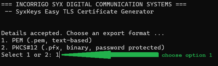 All you have to do is choose .PEM and save the file
